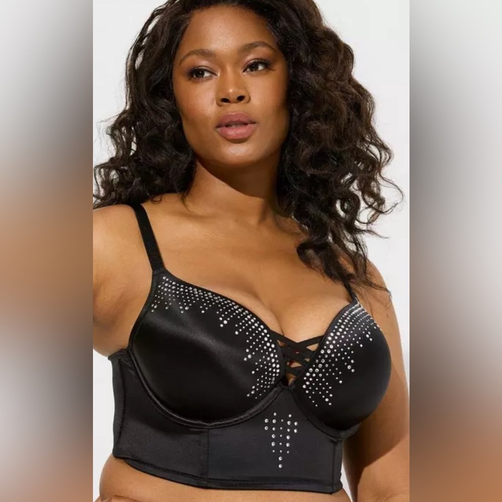Torrid Diamante Rhinestone XO Plunge Push Up Bra in Rich Black